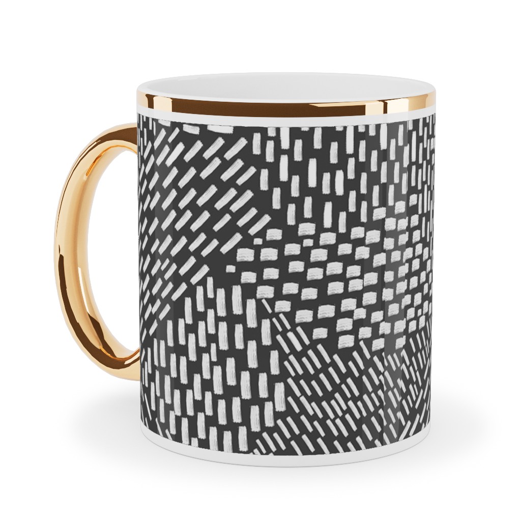 Abstract Brushstrokes Ceramic Mug, Gold Handle, , 11oz, Black, Gray