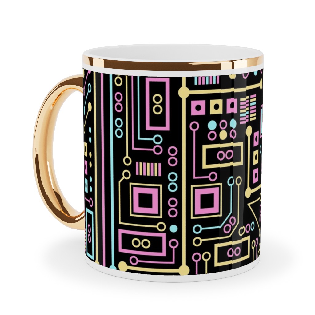 Short Circuits Ceramic Mug, Gold Handle,  , 11oz, Multicolor