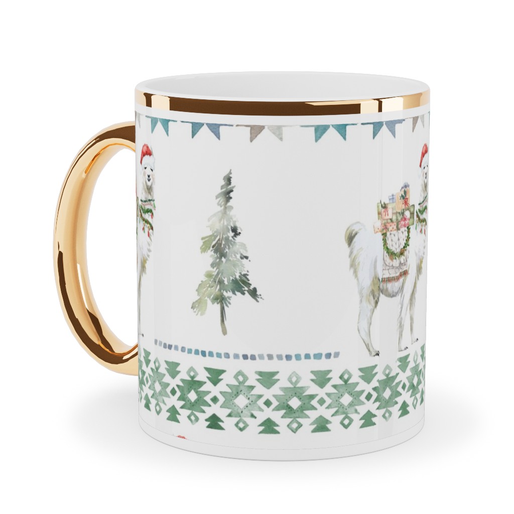 Christmas Llama Sweater Print - Multi Ceramic Mug, Gold Handle, , 11oz, Multicolor