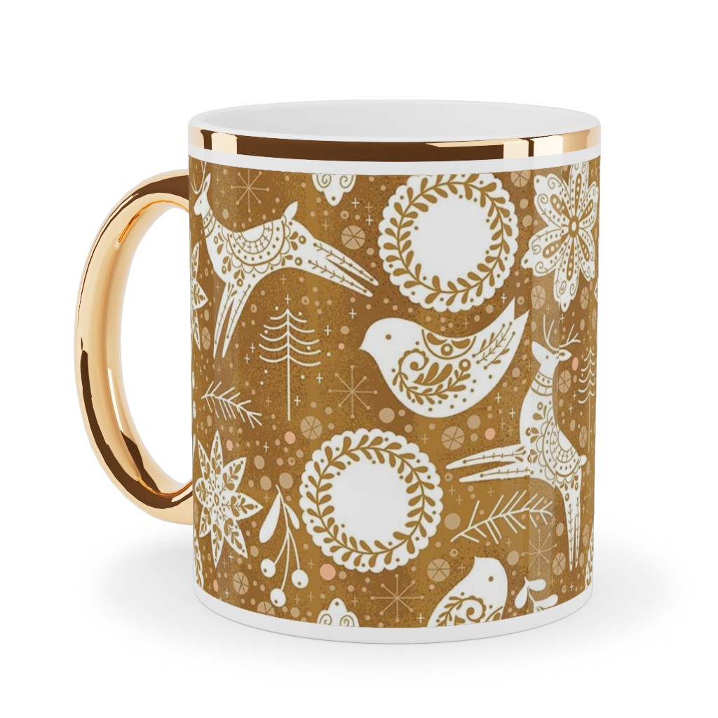 Gingerbread Forest - Brown Ceramic Mug, Gold Handle, , 11oz, Brown, Brown