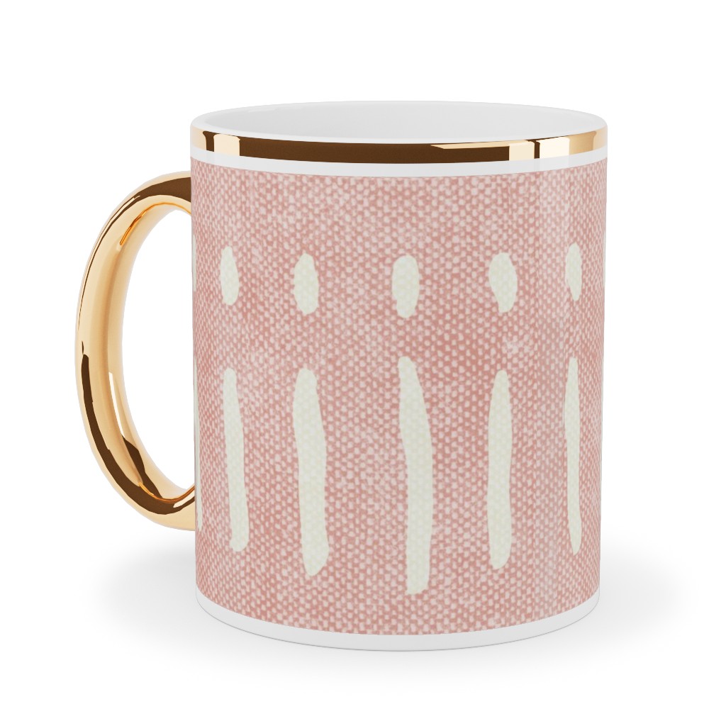 Dash Dot Stripes Ceramic Mug, Gold Handle,  , 11oz, Pink