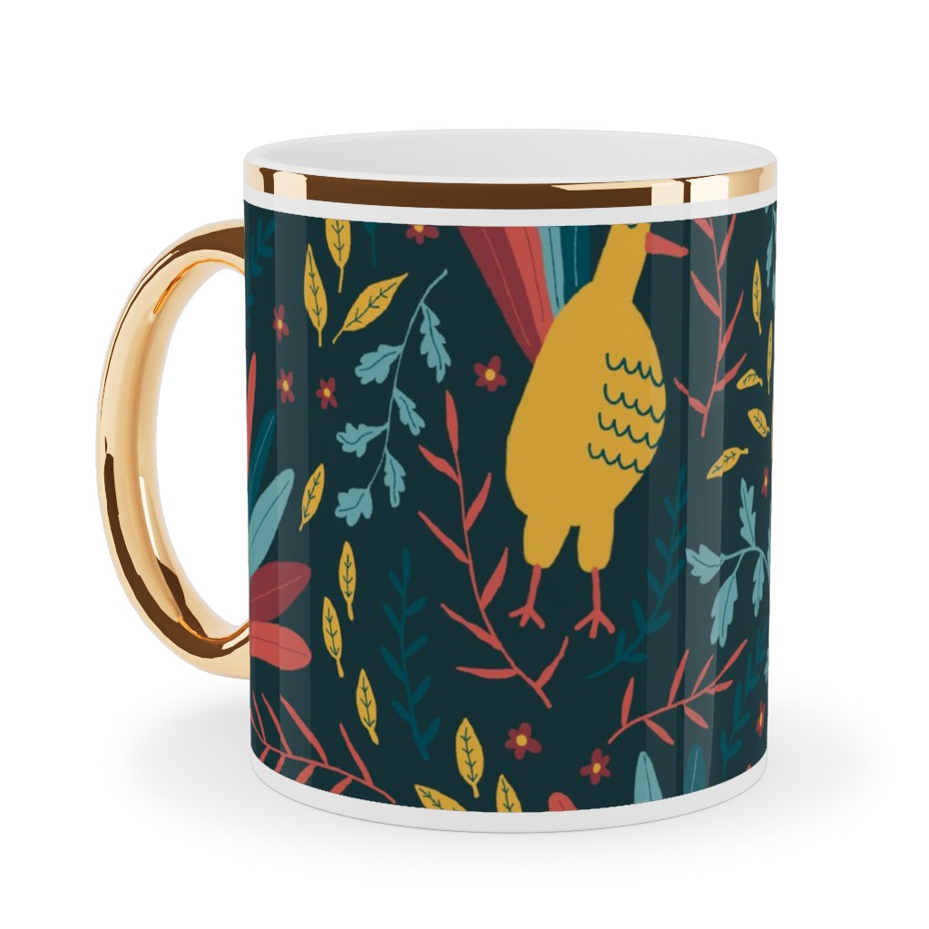 Wild Turkeys Ceramic Mug, Gold Handle,  , 11oz, Multicolor