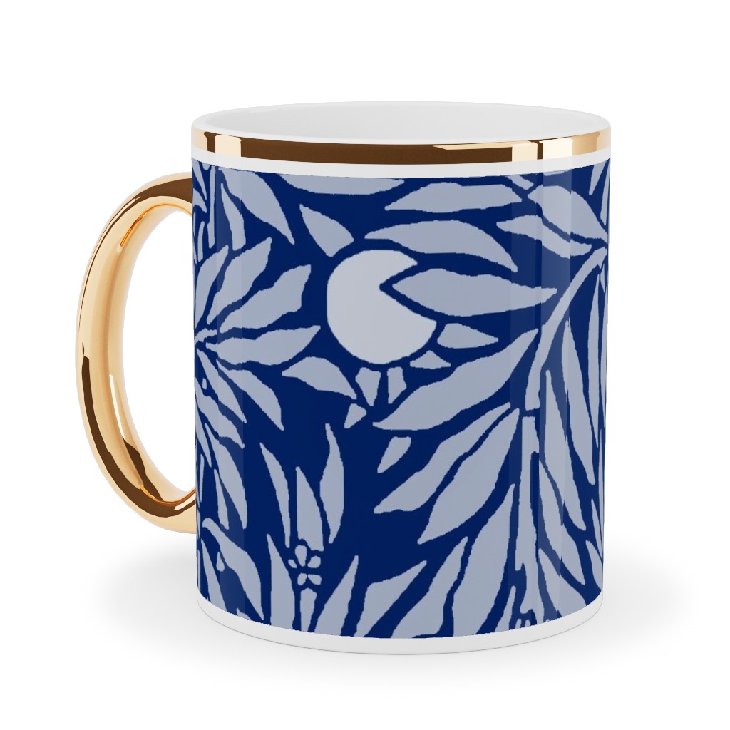 Orange Grove At Night - Blue Ceramic Mug, Gold Handle, , 11oz, Blue, True Blue
