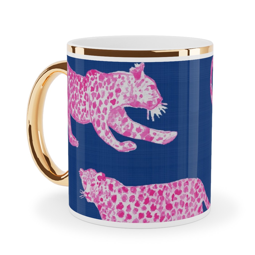 Leopard Parade Ceramic Mug, Gold Handle, , 11oz, Blue, Royal
