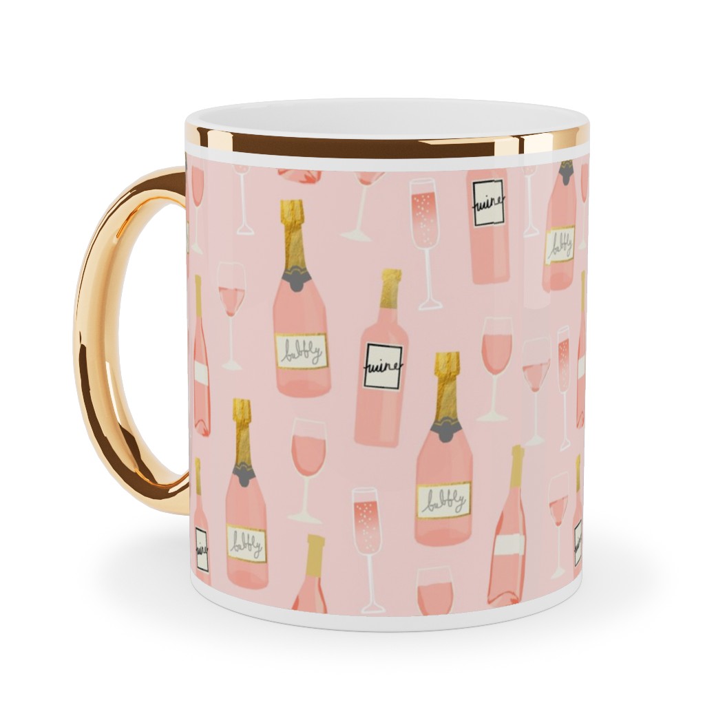 Rose All Day Wine Ceramic Mug, Gold Handle, , 11oz, Pink, Fair Weather
