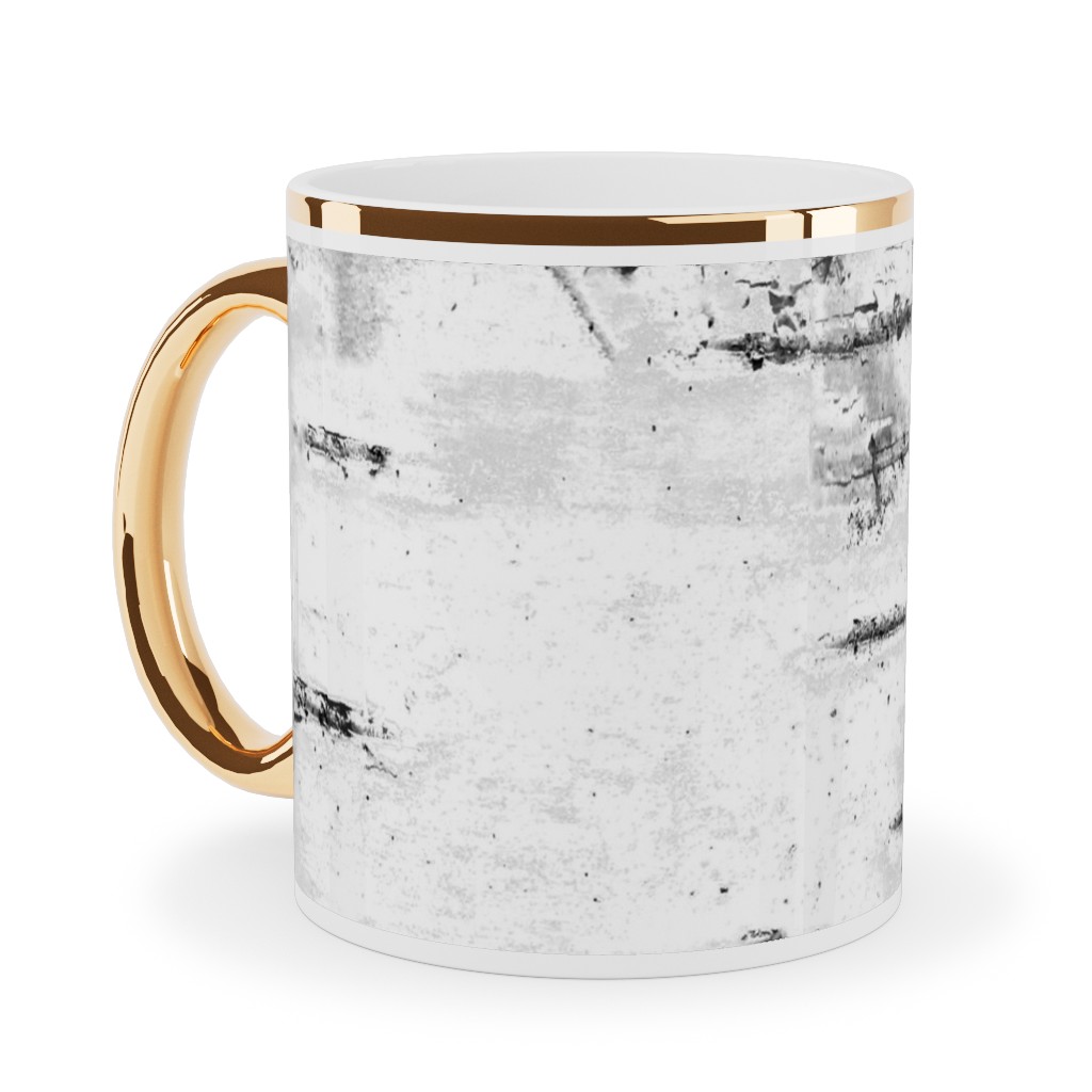 Birch Bark - White, Gray Ceramic Mug, Gold Handle, , 11oz, Gray, Gray