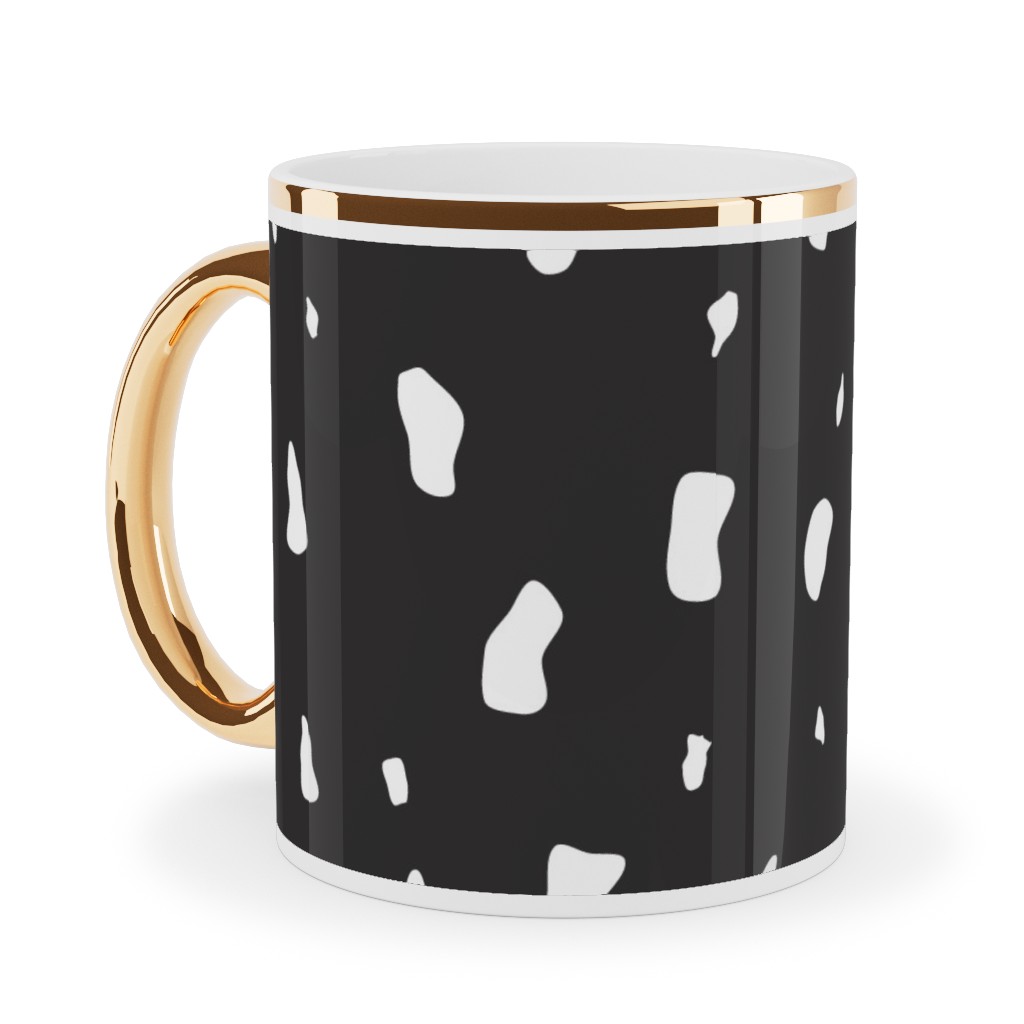 Chipped - Black and White Ceramic Mug, Gold Handle, , 11oz, Black, Black