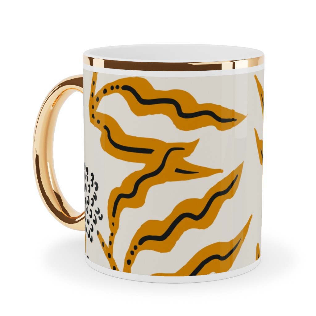 La Ville Vine Ceramic Mug, Gold Handle, , 11oz, Yellow, Antique White
