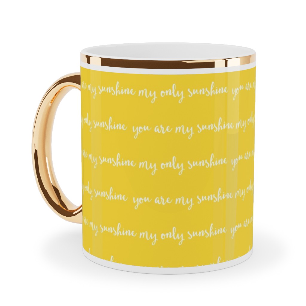 Sunshine - Yellow Ceramic Mug, Gold Handle,  , 11oz, Yellow