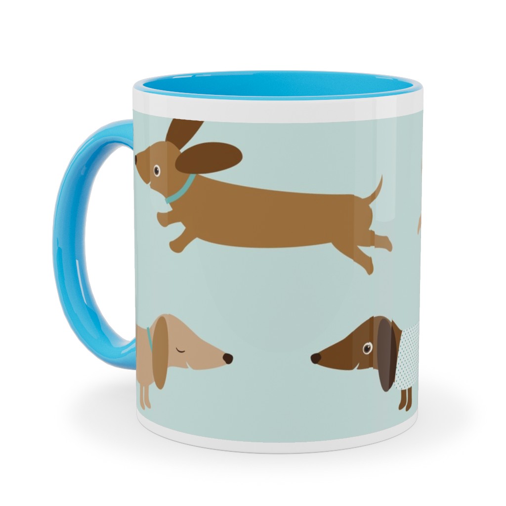 Daschunds Ceramic Mug, Light Blue, , 11oz, Blue, Lightest Turquoise