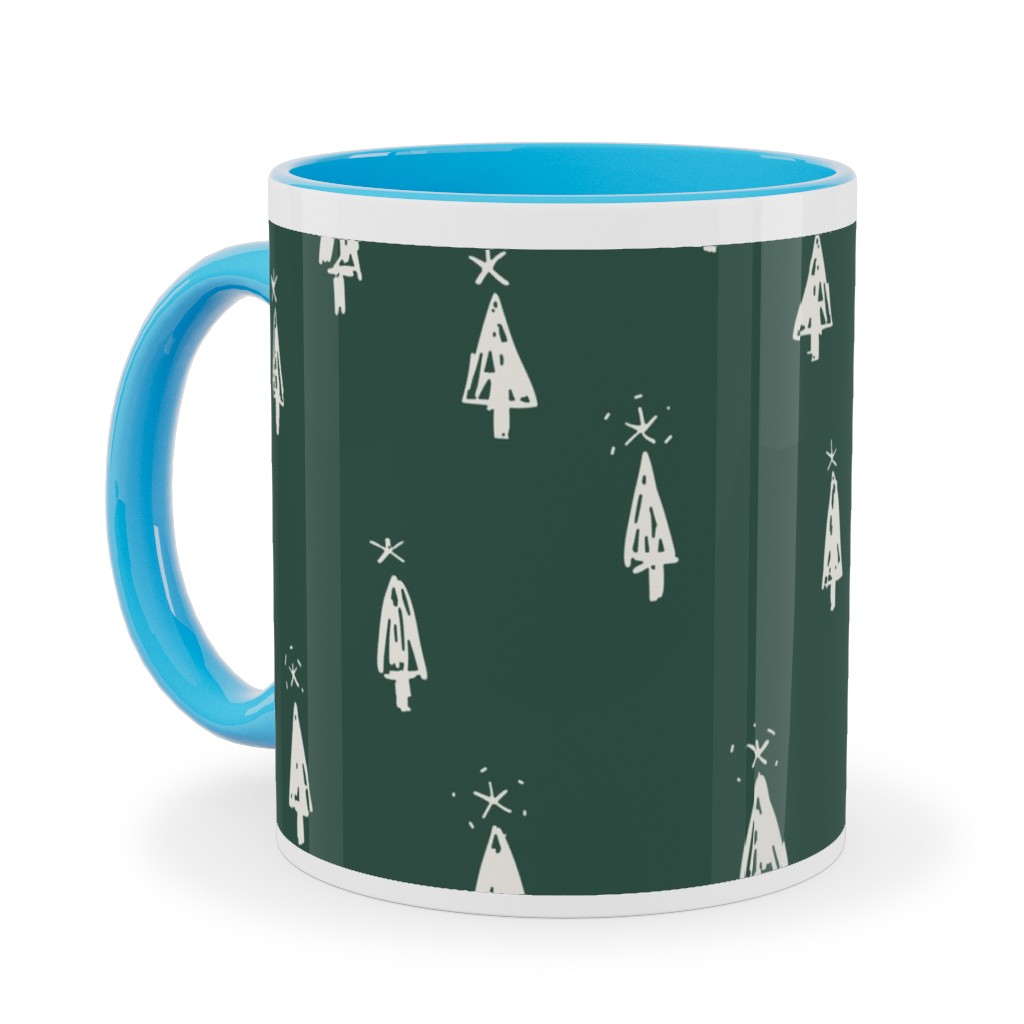 Christmas Trees on Pine Needle Ceramic Mug, Light Blue,  , 11oz, Green