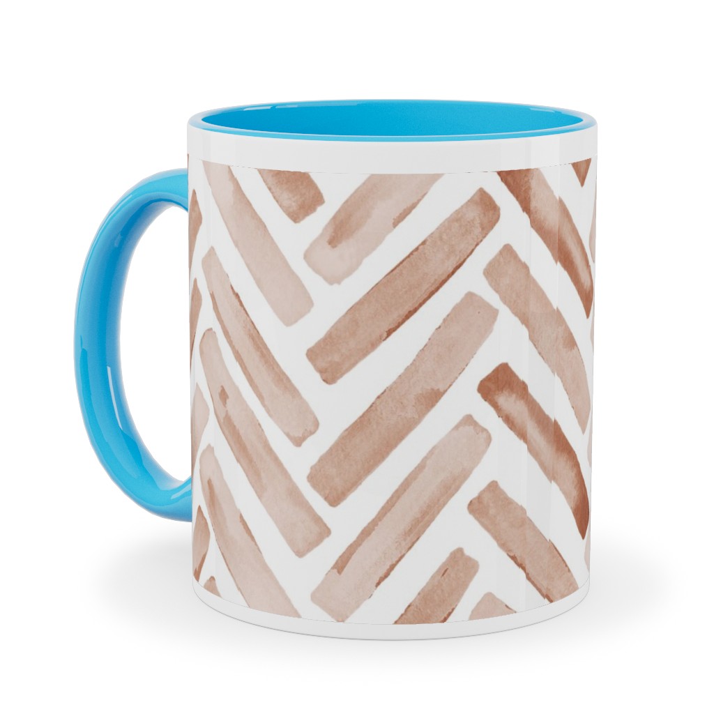 Painted Chevron Herringbone Ceramic Mug, Light Blue, , 11oz, Brown, Desert Rose