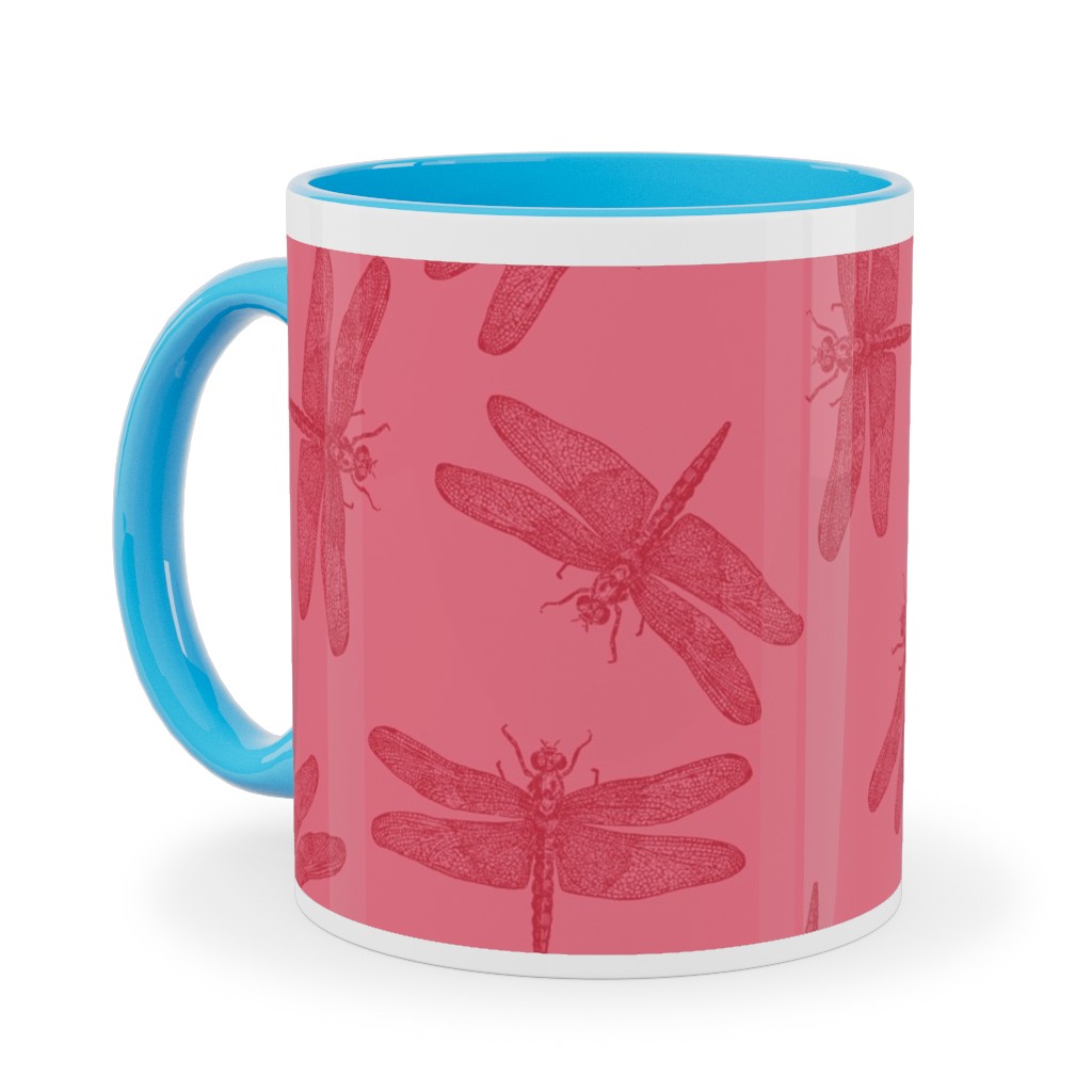 Vintage Dragonfly - Pink Ceramic Mug, Light Blue,  , 11oz, Pink