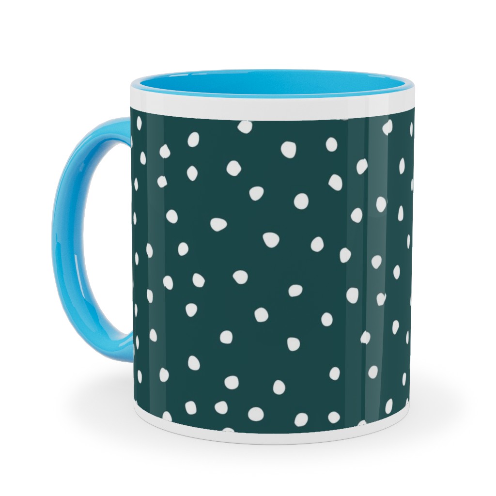 Dots - White on Emerald Ceramic Mug, Light Blue, , 11oz, Green, Classic Green