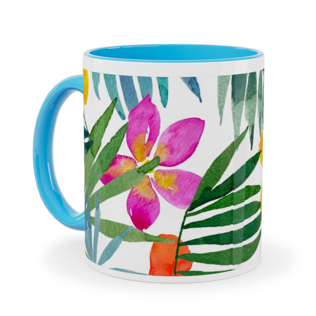 Watercolor Tropical Vibes - Multi Ceramic Mug, Light Blue, , 11oz, Multicolor