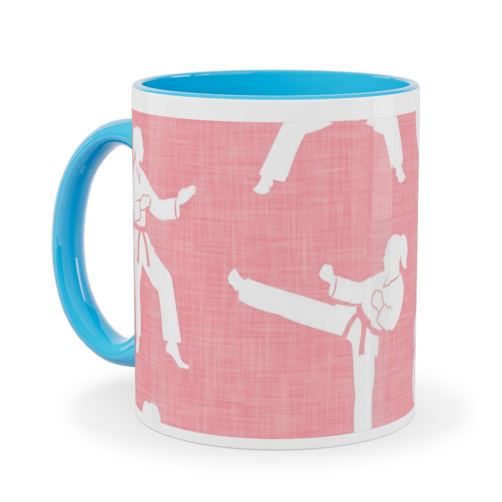 Karate Martial Arts Ceramic Mug, Light Blue,  , 11oz, Pink