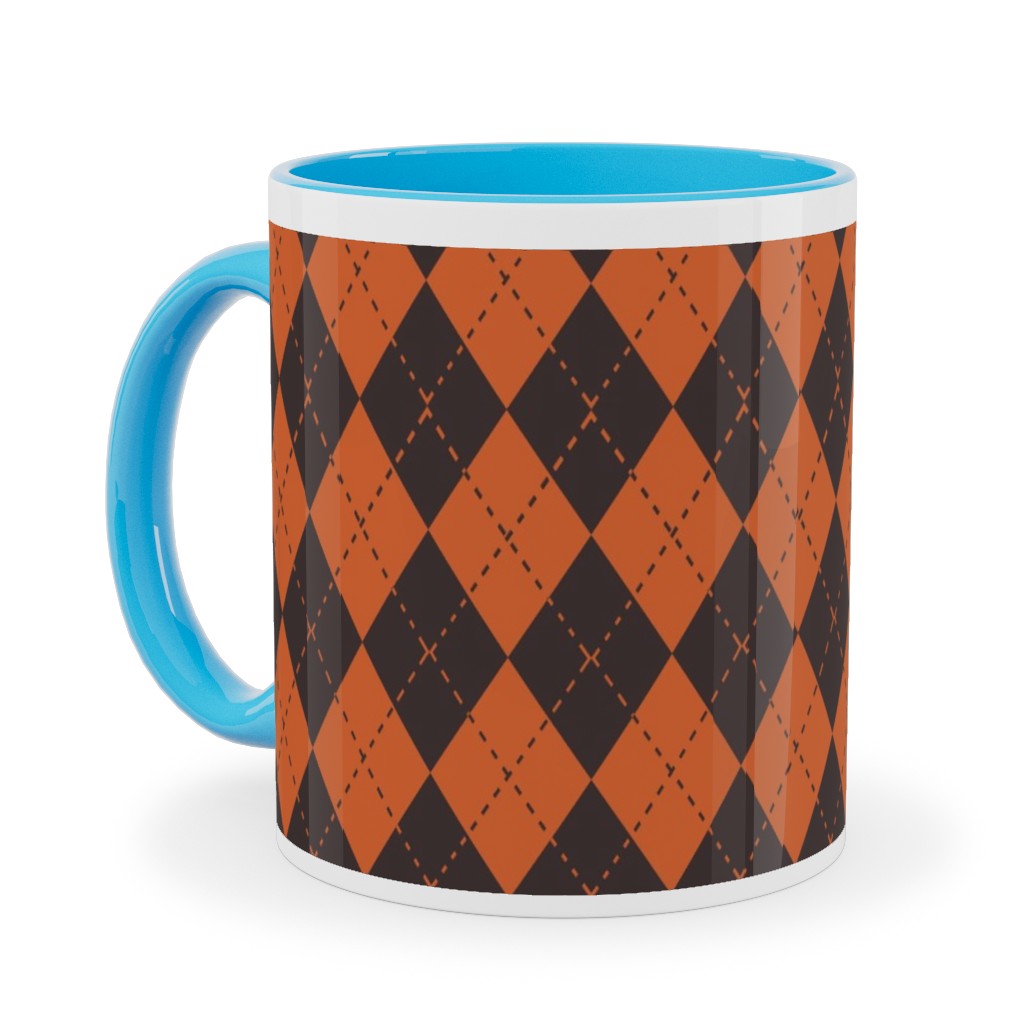 Halloween Argyle - Orange and Black Ceramic Mug, Light Blue, , 11oz, Orange, Orange