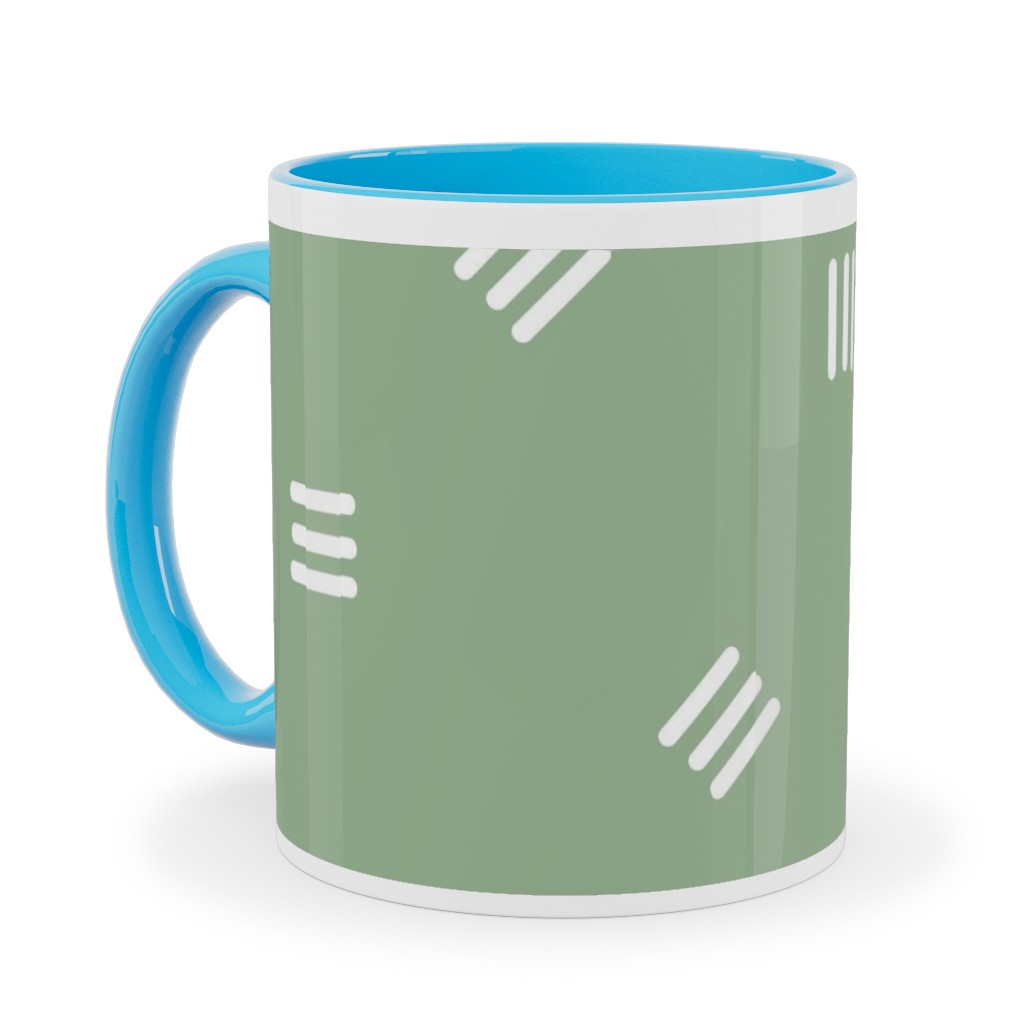 Tossed Groups of Lines - Sage Green Ceramic Mug, Light Blue,  , 11oz, Green