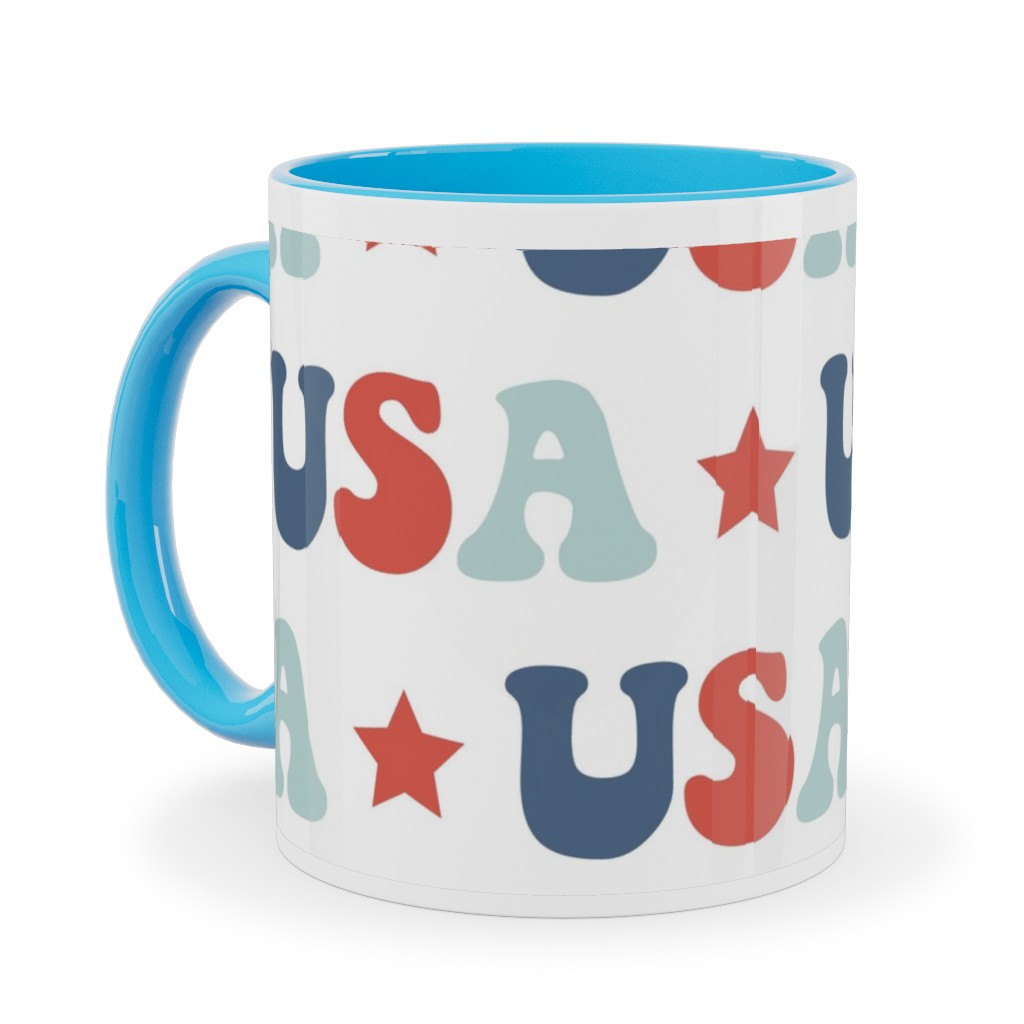 Usa Groovy Vintage - White Ceramic Mug, Light Blue, , 11oz, Multicolor