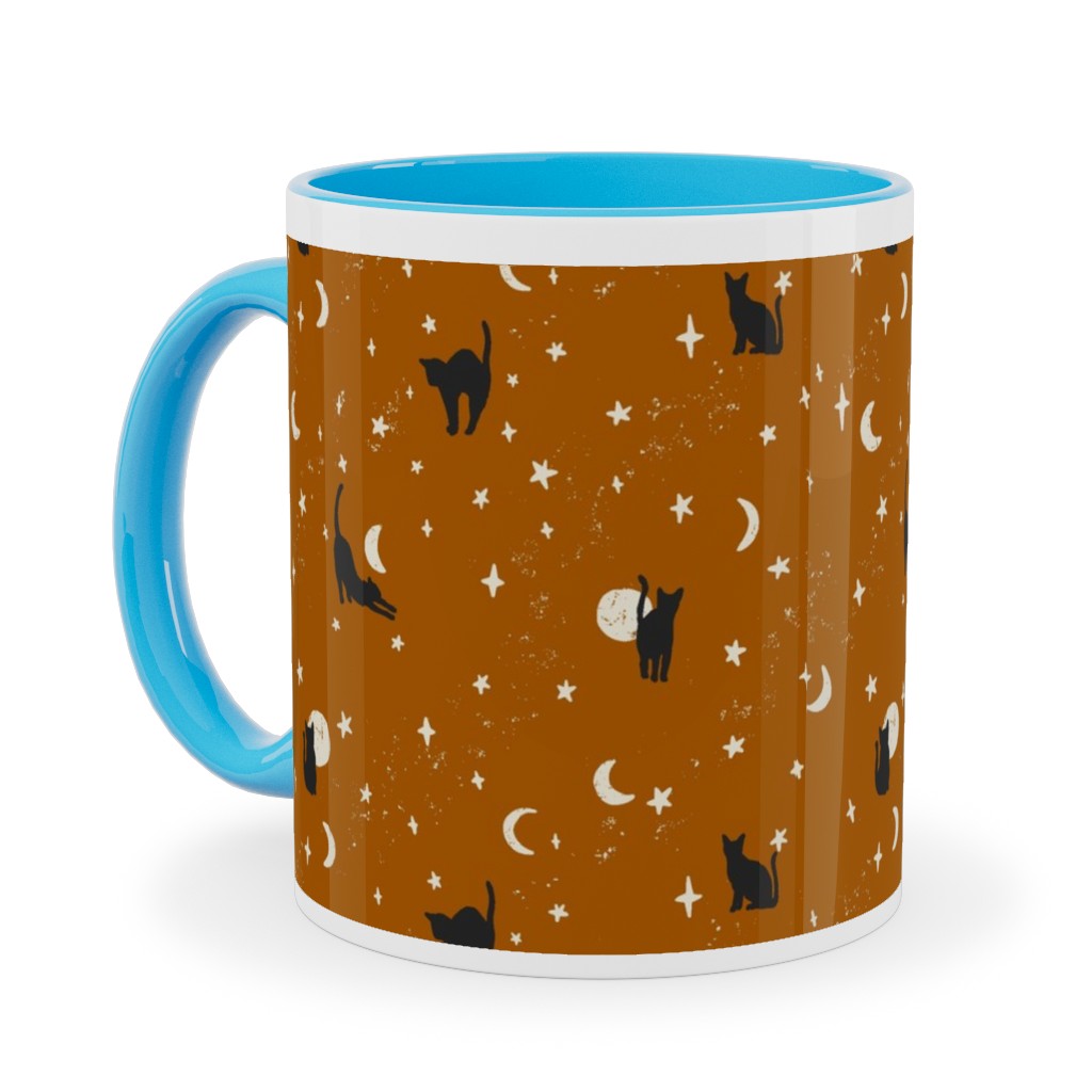 Halloween Black Cats - Orange Ceramic Mug, Light Blue,  , 11oz, Orange