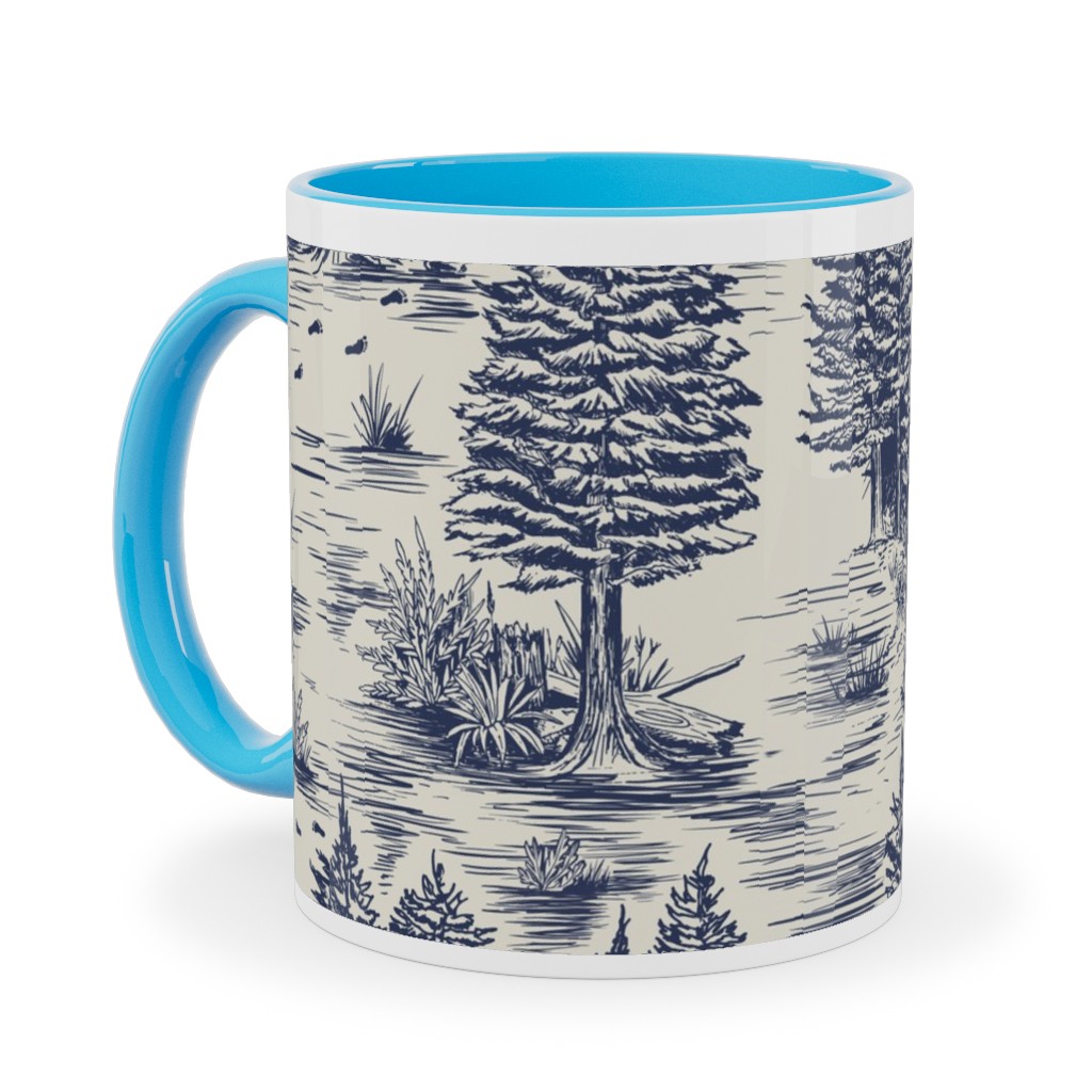 Bigfoot / Sasquatch Toile De Jouy - Blue Ceramic Mug, Light Blue,  , 11oz, Blue