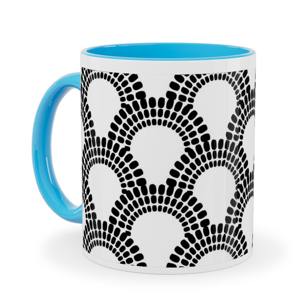 Scallops - Black and White Ceramic Mug, Light Blue,  , 11oz, Black