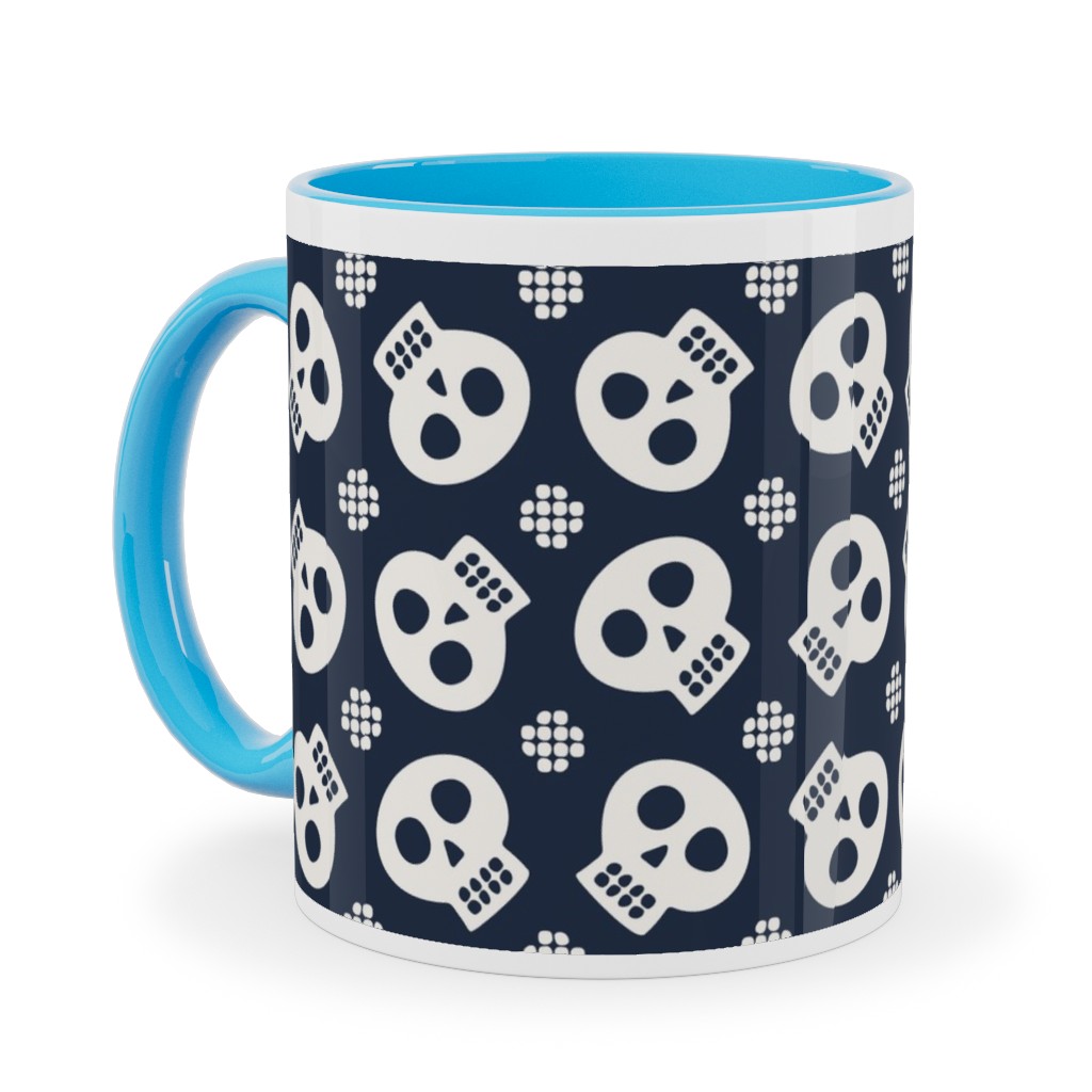 Halloween Skulls Ceramic Mug, Light Blue, , 11oz, Black, Silhouette