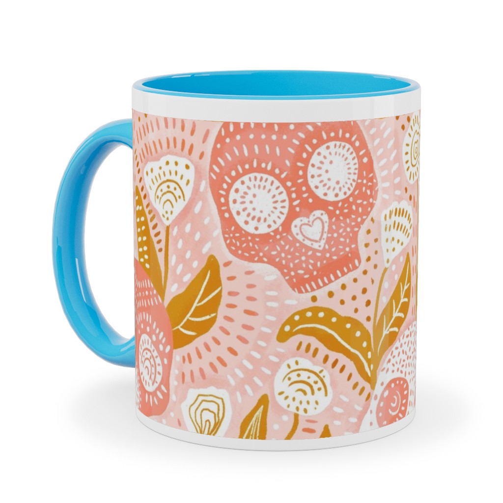 Pastel Halloween Skulls - Pink Ceramic Mug, Light Blue,  , 11oz, Pink