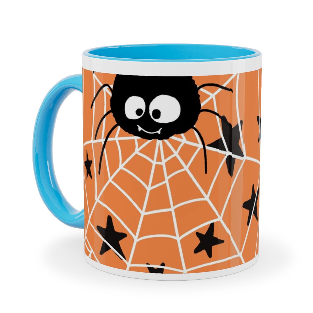Cute Hand-Drawn Spider Halloween - Orange Ceramic Mug, Light Blue,  , 11oz, Orange