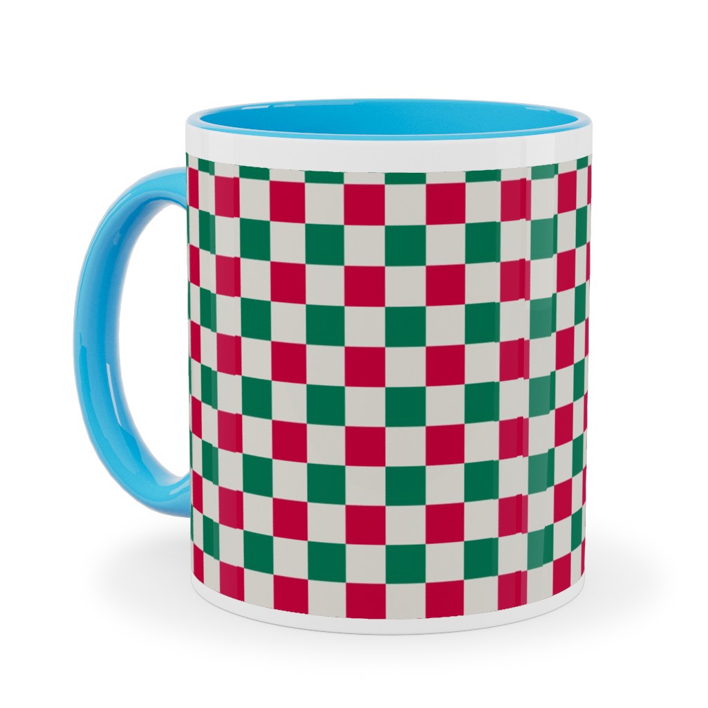 Winter Gingham - Red and Green Ceramic Mug, Light Blue, , 11oz, Multicolor
