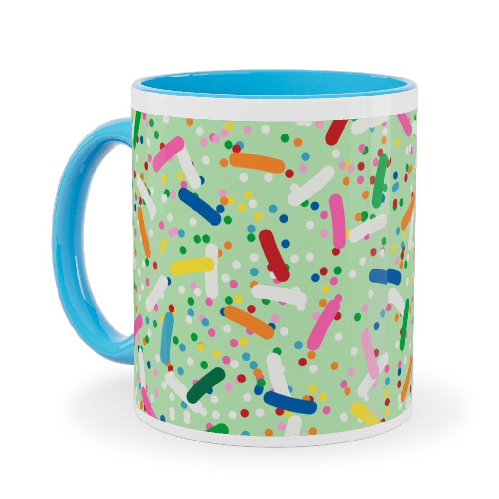 Rainbow Sprinkles Ceramic Mug, Light Blue,  , 11oz, Green