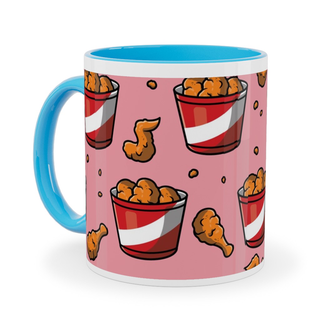 Fried Chicken Bucket Ceramic Mug, Light Blue,  , 11oz, Red