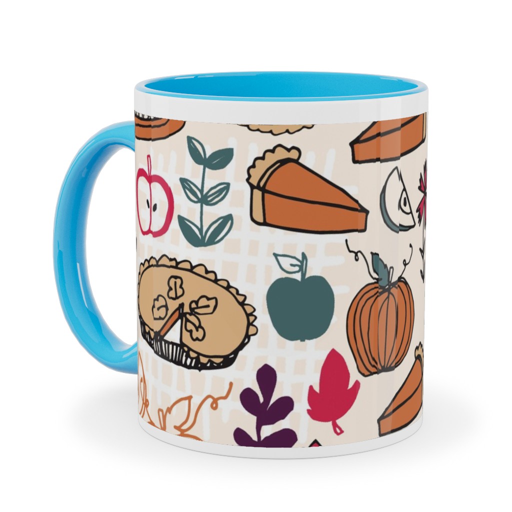 Thanksgiving Apple and Pumpkin Pies Ceramic Mug, Light Blue, , 11oz, Multicolor
