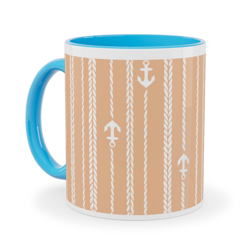 Ropes and Anchors - Orange and White Ceramic Mug, Light Blue,  , 11oz, Orange