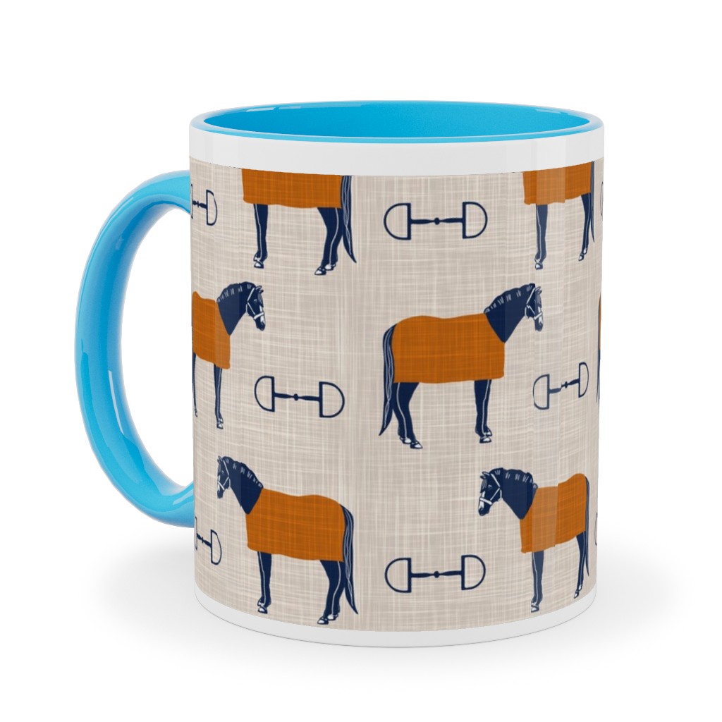 Blankets and Bits - Cream and Brown Ceramic Mug, Light Blue, , 11oz, Beige, Pearl