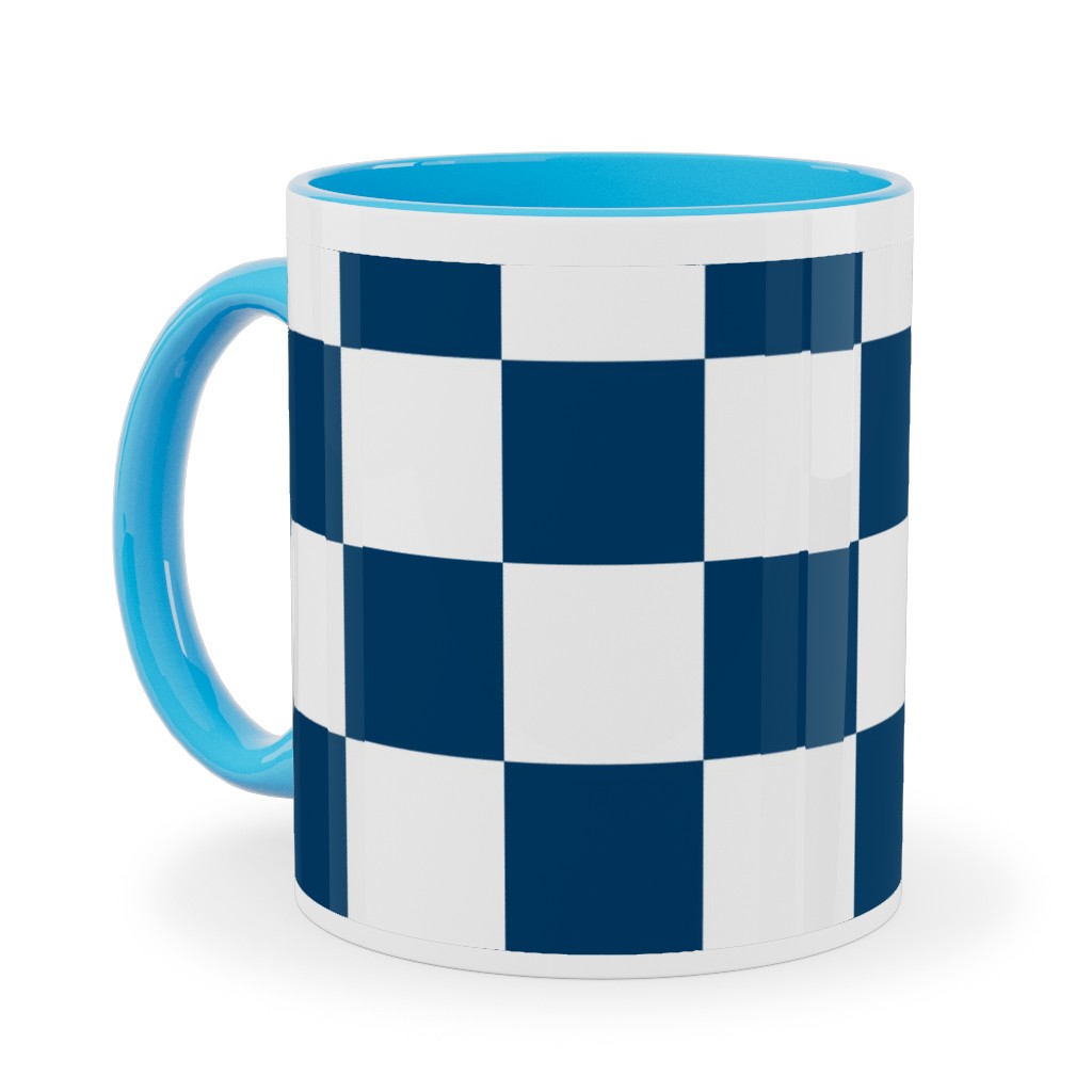 Wonderland Checkerboard - Lonely Angel Blue & White Ceramic Mug, Light Blue,  , 11oz, Blue