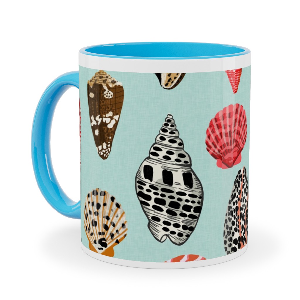Seashells Beach Summer - Mint Ceramic Mug, Light Blue, , 11oz, Multicolor