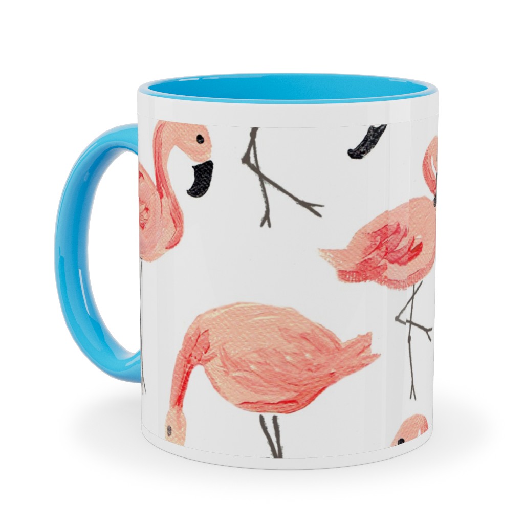 Flamingo Party - Pink Ceramic Mug, Light Blue, , 11oz, Pink, Bright Pink