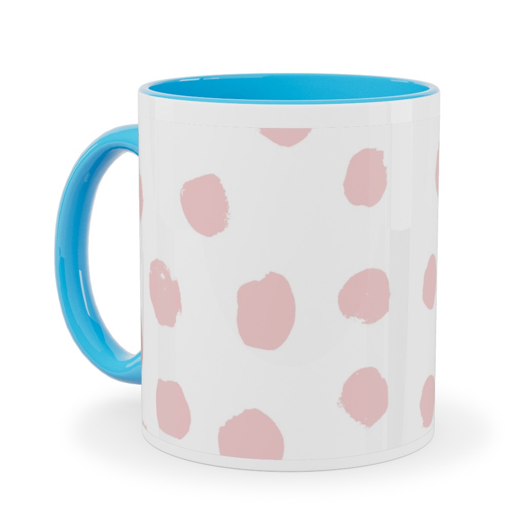 Soft Painted Dots Ceramic Mug, Light Blue, , 11oz, Pink, Pearl