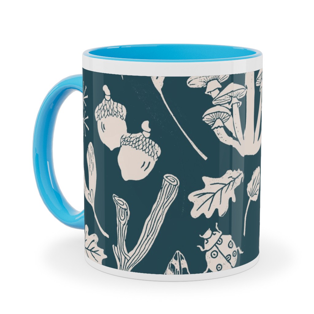 Nature Walk in Autumn - Blue and Cream Ceramic Mug, Light Blue,  , 11oz, Blue