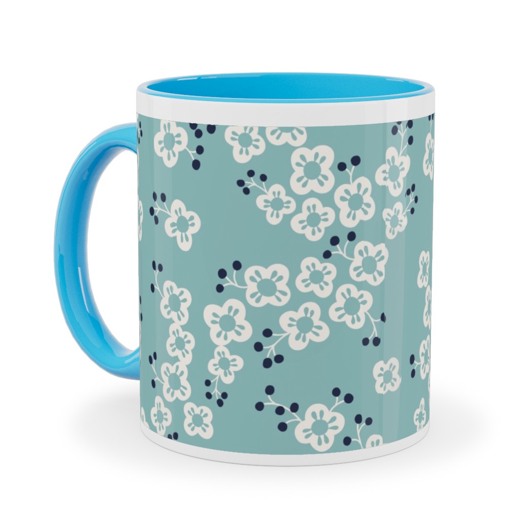 Japanese Blossom - Blue Ceramic Mug, Light Blue, , 11oz, Blue, True Blue