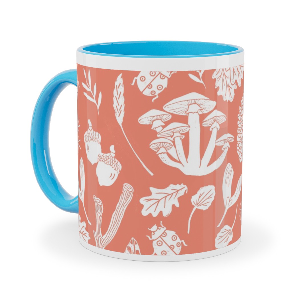 Nature Walk Block Print - Pink Ceramic Mug, Light Blue,  , 11oz, Pink