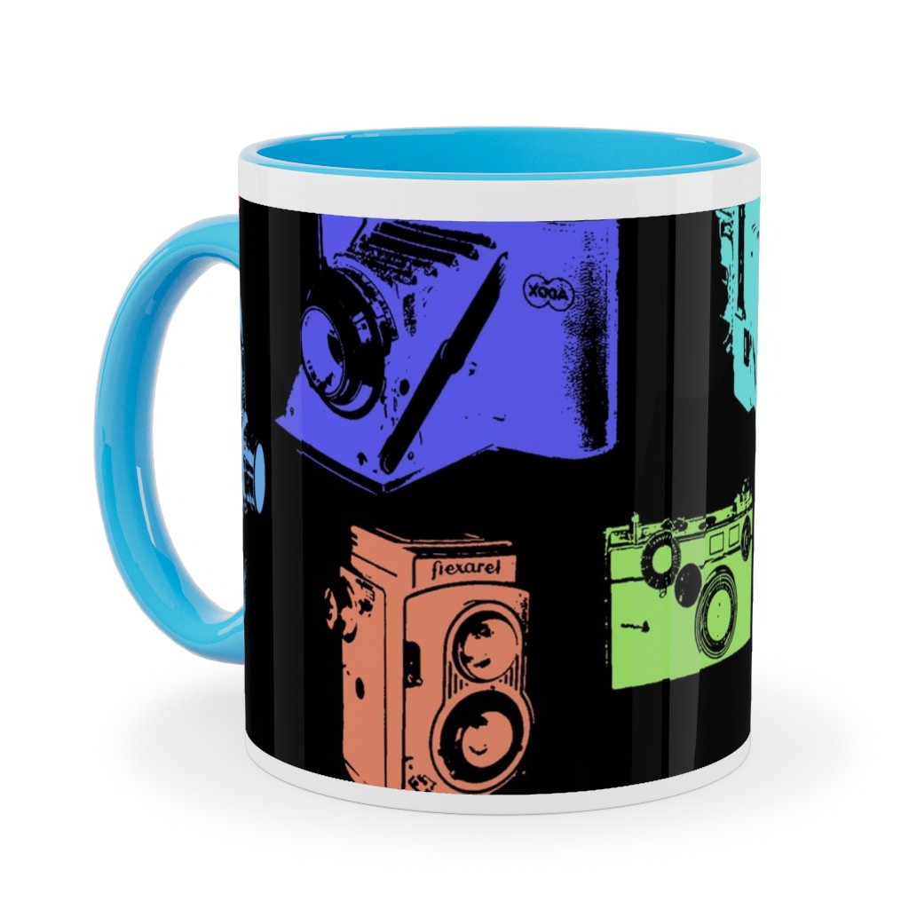 Retro Cameras Ceramic Mug, Light Blue, , 11oz, Multicolor, True Blue