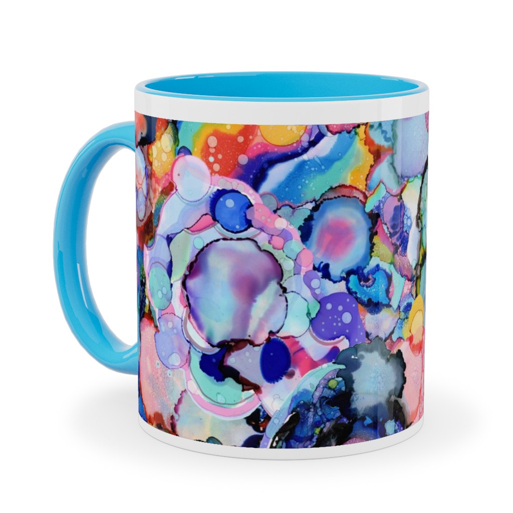 Rainbow Ink Abstract - Multi Ceramic Mug, Light Blue, , 11oz, Multicolor