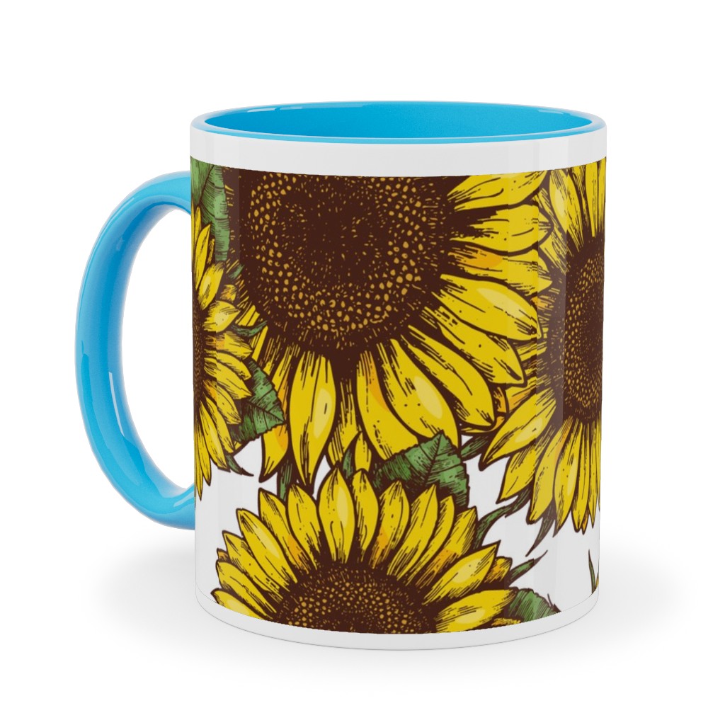 Sunflowers Ceramic Mug, Light Blue,  , 11oz, Yellow