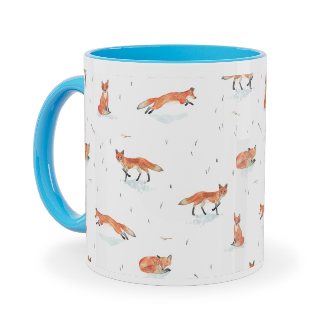 Winter Fox - White Ceramic Mug, Light Blue,  , 11oz, Orange