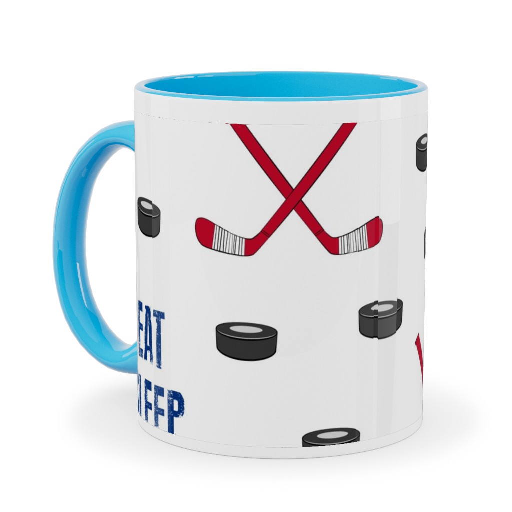 Eat Sleep Hockey - Red and Blue Ceramic Mug, Light Blue, , 11oz, Multicolor