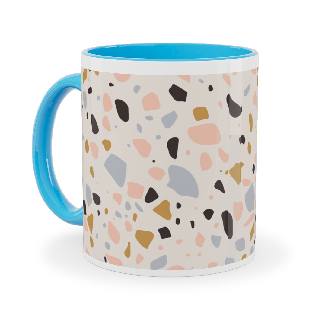 Terrazzo Coral - Gold Ceramic Mug, Light Blue, , 11oz, Beige, Pearl