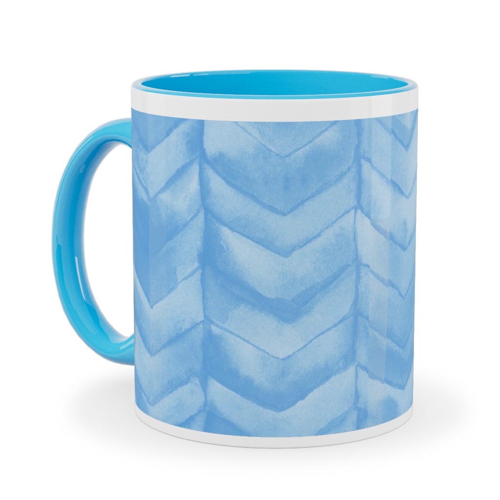 Watercolor Chevron Ceramic Mug, Light Blue,  , 11oz, Blue