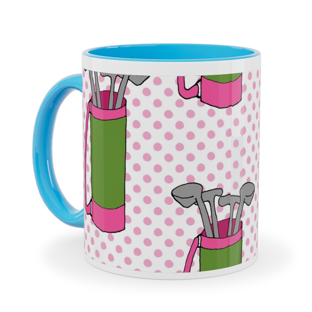 Golf Club Pattern - Green and Pink Ceramic Mug, Light Blue,  , 11oz, Pink